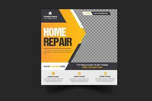 Construction and house renovation services social media post and web banner design vector