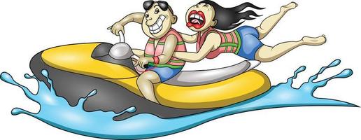 a pair of lovers playing jet ski on the beach vector