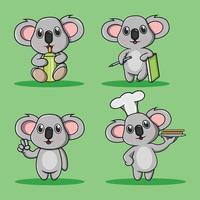 conjunto de lindo koala de dibujos animados vector