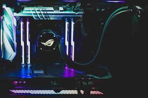 Rainbow colored illumination of a gaming computer photo