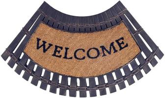 Beautiful brass and beige color rubber and jute mix curved Outdoor Door mat with Welcome text photo