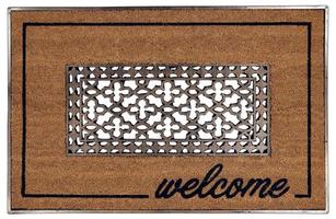 Beautiful Classic beige zute and black rubber border Outdoor Doormat with welcome text photo