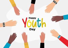 feliz día internacional de la juventud el 12 de agosto con nueve manos de diversidad vector