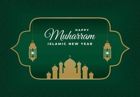 Islamic new year muharram with golden lanterns big mosque vector