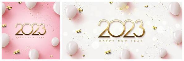 Happy new year 2023 background with realistic 3d balloons illustration
