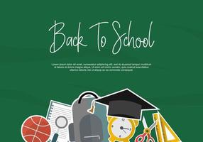 regreso a la escuela con baloncesto, libro, bolso, reloj, regla, tijera, sombrero vector