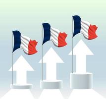 France flag. The country is in an uptrend. Waving flagpole in modern pastel colors. Flag drawing, shading for easy editing. Banner template design. vector