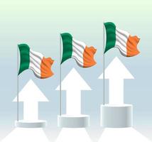 Ireland flag. The country is in an uptrend. Waving flagpole in modern pastel colors. Flag drawing, shading for easy editing. Banner template design. vector