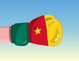 Flag of Cameroon on boxing glove. Confrontation between countries with competitive power. Offensive attitude. Separation of power. Template ready design. vector