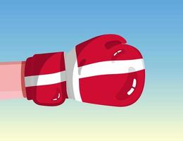 Flag of Denmark on boxing glove. Confrontation between countries with competitive power. Offensive attitude. Separation of power. Template ready design. vector