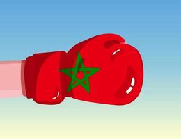 Flag of Morocco on boxing glove. Confrontation between countries with competitive power. Offensive attitude. Separation of power. Template ready design. vector