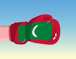 Flag of Maldives on boxing glove. Confrontation between countries with competitive power. Offensive attitude. Separation of power. Template ready design. vector