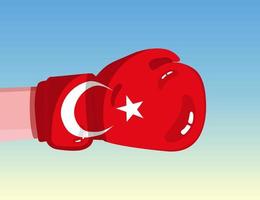 Flag of Turkey on boxing glove. Confrontation between countries with competitive power. Offensive attitude. Separation of power. Template ready design. vector