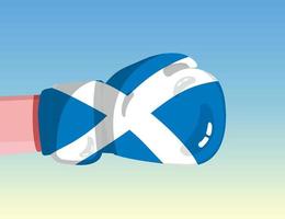 Flag of Scotland on boxing glove. Confrontation between countries with competitive power. Offensive attitude. Separation of power. Template ready design. vector