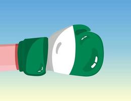 Flag of Nigeria on boxing glove. Confrontation between countries with competitive power. Offensive attitude. Separation of power. Template ready design. vector