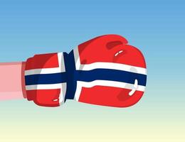 bandera de noruega en guante de boxeo. confrontación entre países con poder competitivo. actitud ofensiva separación del poder. diseño listo para plantilla vector