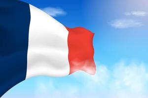 bandera de francia en las nubes. bandera vectorial ondeando en el cielo. ilustración realista de la bandera del día nacional. vector de cielo azul.