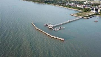 Aerial view fishermen jetty Jeti Nelayan Bagan Ajam, Penang. video