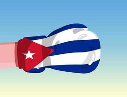 Flag of Cuba on boxing glove. Confrontation between countries with competitive power. Offensive attitude. Separation of power. Template ready design. vector