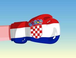 Flag of Croatia on boxing glove. Confrontation between countries with competitive power. Offensive attitude. Separation of power. Template ready design. vector