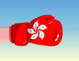 Flag of Hong Kong on boxing glove. Confrontation between countries with competitive power. Offensive attitude. Separation of power. Template ready design. vector