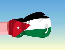 bandera de jordania en guante de boxeo. confrontación entre países con poder competitivo. actitud ofensiva separación del poder. diseño listo para la plantilla. vector