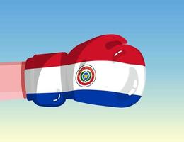 Flag of Paraguay on boxing glove. Confrontation between countries with competitive power. Offensive attitude. Separation of power. Template ready design. vector