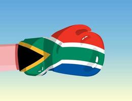 lag of South Africa on boxing glove. Confrontation between countries with competitive power. Offensive attitude. Separation of power. Template ready design. vector