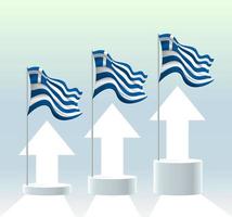 Greece flag. The country is in an uptrend. Waving flagpole in modern pastel colors. Flag drawing, shading for easy editing. Banner template design. vector