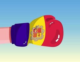 Flag of Andorra on boxing glove. Confrontation between countries with competitive power. Offensive attitude. Separation of power. Template ready design. vector