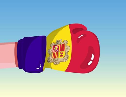 Flag of Andorra on boxing glove. Confrontation between countries with competitive power. Offensive attitude. Separation of power. Template ready design.