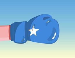 Flag of Somalia on boxing glove. Confrontation between countries with competitive power. Offensive attitude. Separation of power. Template ready design. vector