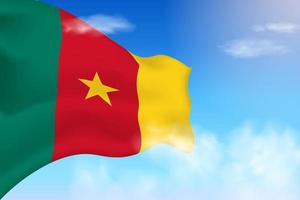 Cameroon flag in the clouds. Vector flag waving in the sky. National day realistic flag illustration. Blue sky vector.