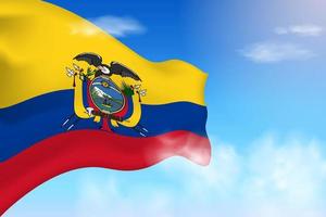 bandera de ecuador en las nubes. bandera vectorial ondeando en el cielo. ilustración realista de la bandera del día nacional. vector de cielo azul.