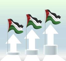 Palestine flag. The country is in an uptrend. Waving flagpole in modern pastel colors. Flag drawing, shading for easy editing. Banner template design. vector