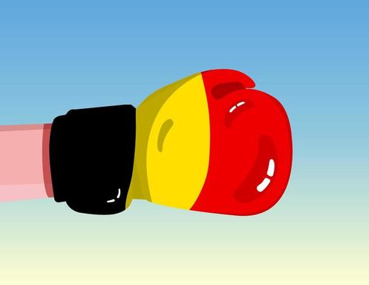 Flag of Belgium on boxing glove. Confrontation between countries with competitive power. Offensive attitude. Separation of power. Template ready design.