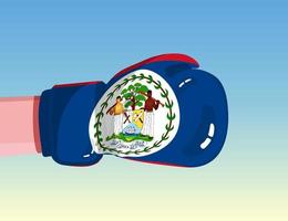 Flag of Belize on boxing glove. Confrontation between countries with competitive power. Offensive attitude. Separation of power. Template ready design. vector