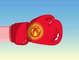 Flag of Kyrgyzstan on boxing glove. Confrontation between countries with competitive power. Offensive attitude. Separation of power. Template ready design. vector