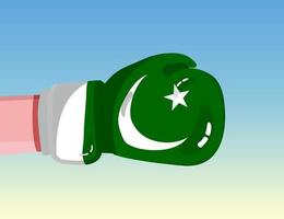 Flag of Pakistan on boxing glove. Confrontation between countries with competitive power. Offensive attitude. Separation of power. Template ready design. vector