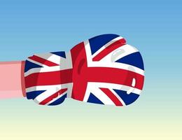 Flag of United Kingdom on boxing glove. Confrontation between countries with competitive power. Offensive attitude. Separation of power. Template ready design. vector