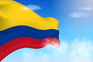 Colombia flag in the clouds. Vector flag waving in the sky. National day realistic flag illustration. Blue sky vector.
