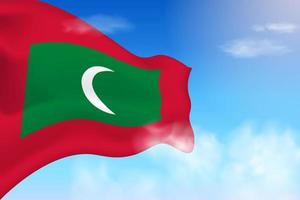 bandera de maldivas en las nubes. bandera vectorial ondeando en el cielo. ilustración realista de la bandera del día nacional. vector de cielo azul.