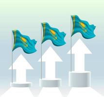 Kazakhstan flag. The country is in an uptrend. Waving flagpole in modern pastel colors. Flag drawing, shading for easy editing. Banner template design. vector