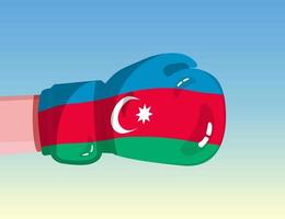 Flag of Azerbaijan on boxing glove. Confrontation between countries with competitive power. Offensive attitude. Separation of power. Template ready design. vector