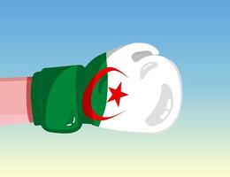 Flag of Algeria on boxing glove. Confrontation between countries with competitive power. Offensive attitude. Separation of power. Template ready design. vector