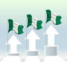 Nigeria flag. The country is in an uptrend. Waving flagpole in modern pastel colors. Flag drawing, shading for easy editing. Banner template design. vector