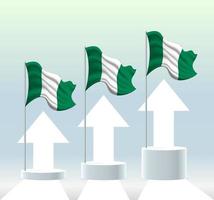 Nigeria flag. The country is in an uptrend. Waving flagpole in modern pastel colors. Flag drawing, shading for easy editing. Banner template design. vector