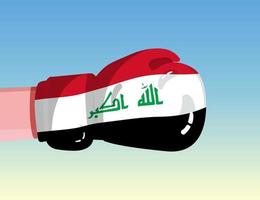 Flag of Iraq on boxing glove. Confrontation between countries with competitive power. Offensive attitude. Separation of power. Template ready design. vector