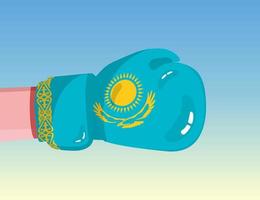 Flag of Kazakhstan on boxing glove. Confrontation between countries with competitive power. Offensive attitude. Separation of power. Template ready design. vector