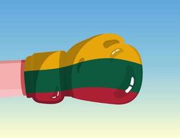 Flag of Lithuania on boxing glove. Confrontation between countries with competitive power. Offensive attitude. Separation of power. Template ready design. vector